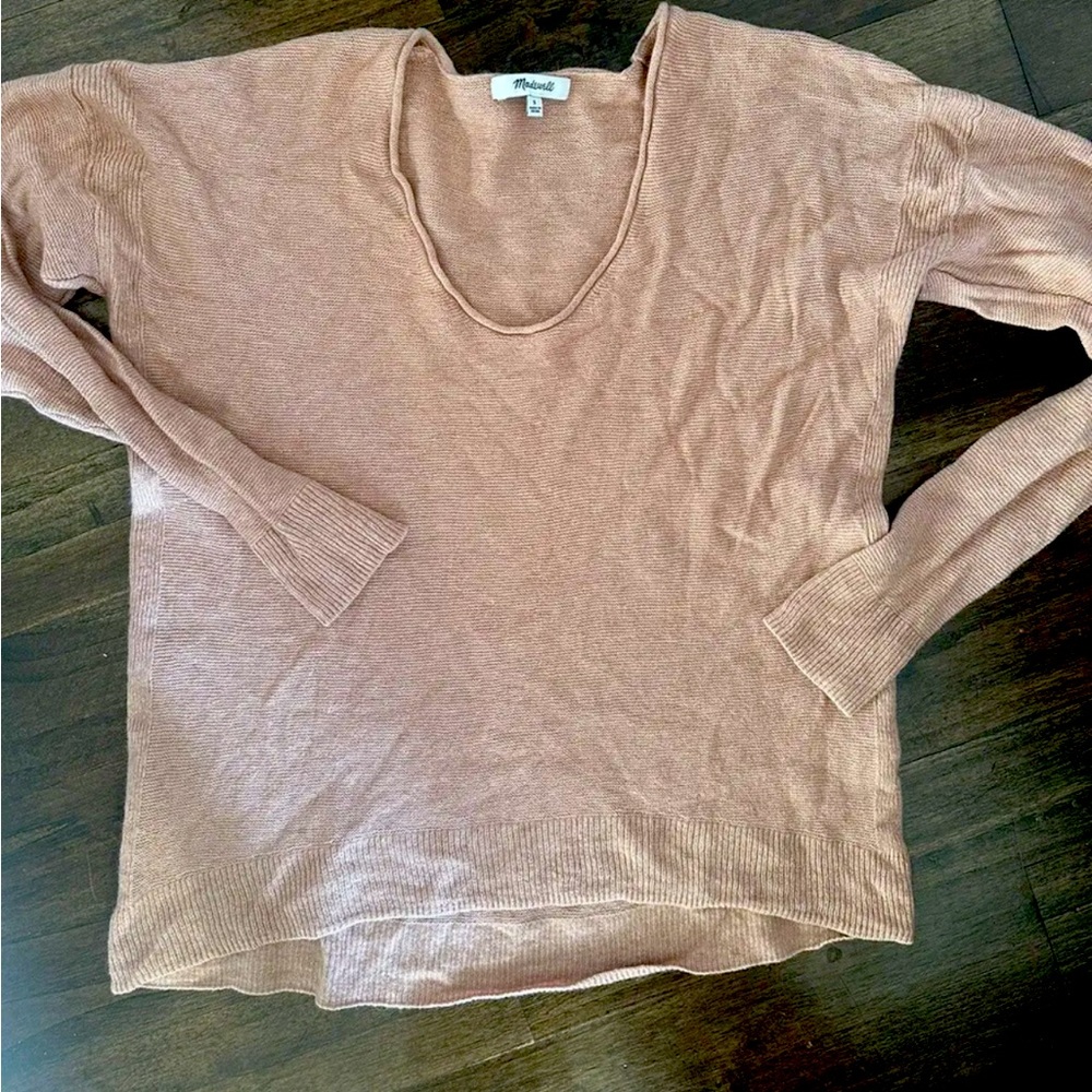 Madewell Sweater Womens Pink Scoop Neck Long Sleeve Textured Pullover Ribbed Sm